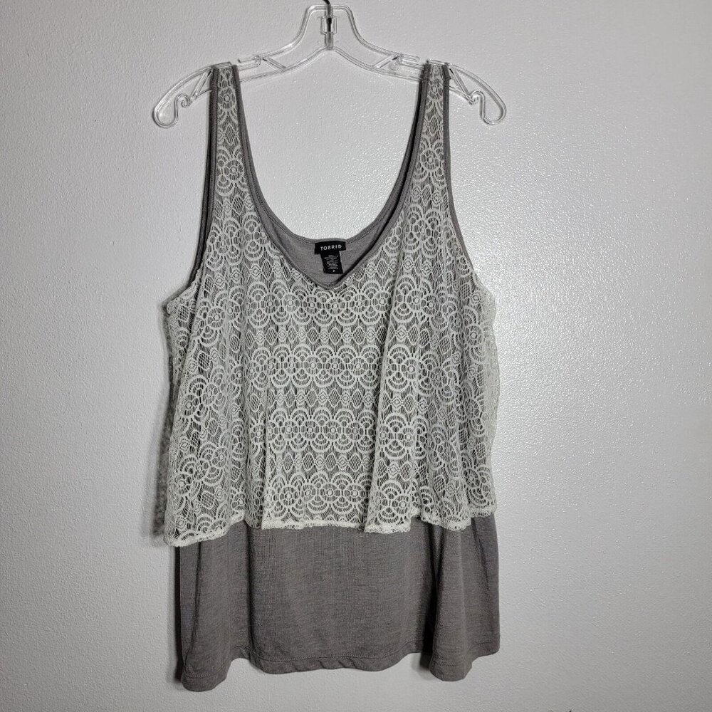 Torrid Gray Tank Top‎ Plus Size 2X Lace Overlay Sleeveless Pullover Stretch
